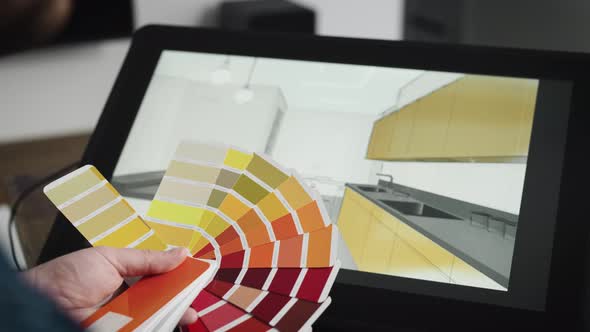 A Professional Graphic Designer Selects the Color for the Interior