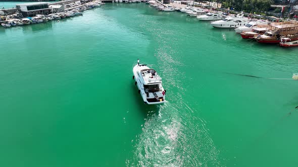 The Yacht Calls at the Port Aerial View 4 K