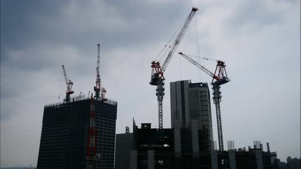 Time lapse construction crane site of building