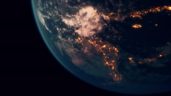 Earth Planet Viewed From Space at Night Showing the Lights of Countries