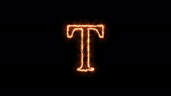 Letter T fire. Symbol animation burning in a flame on a black background