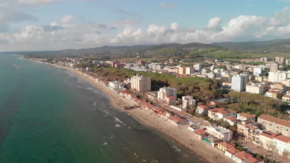 Aerial View of Follonica From the Sky on a Beautiful Sunny Day