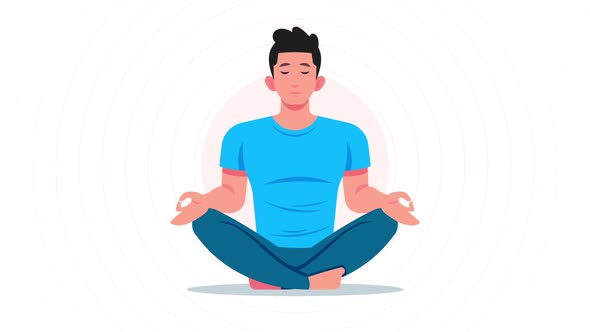 Young Man Yoga Meditation Cartoon Animation