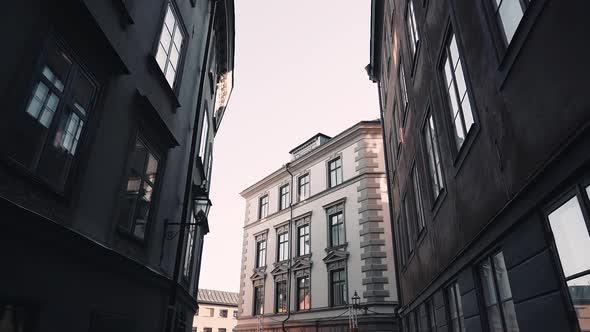 Apartment Building Streets in Stockholm Area. Scandinavian Facades of Old Town