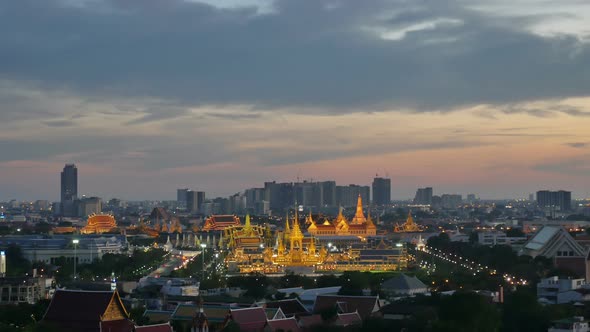 Aerial View The Royal Funeral Pyre Of The King In Sunset