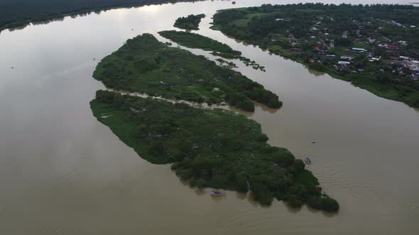 Aerial view the boat cruise at island near the Sungai Perak