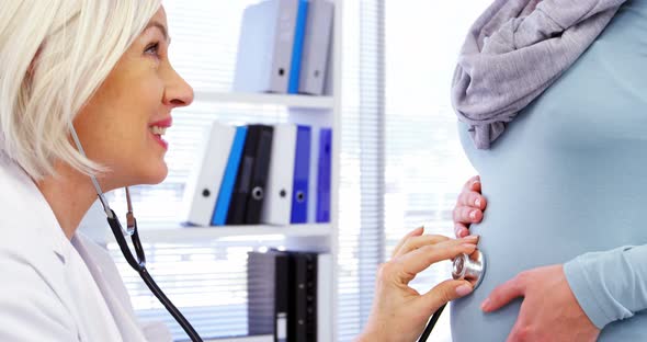 Pregnant woman consulting a female doctor