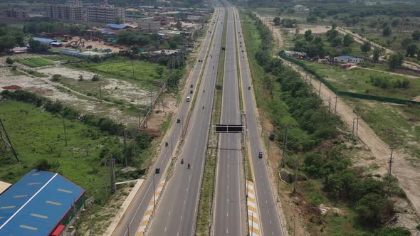 Aerial view of highway in Dhaka outskirt, Bangladesh.