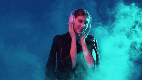 Music Chill Neon Light People Girl in Headphones