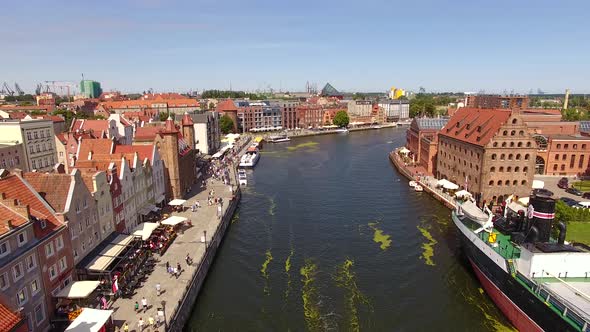 Aerial view of the canals of Gdansk in the summertime