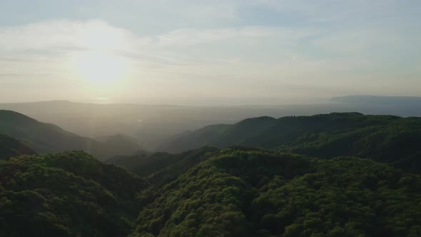 Aerial view of a sunset in the mountains