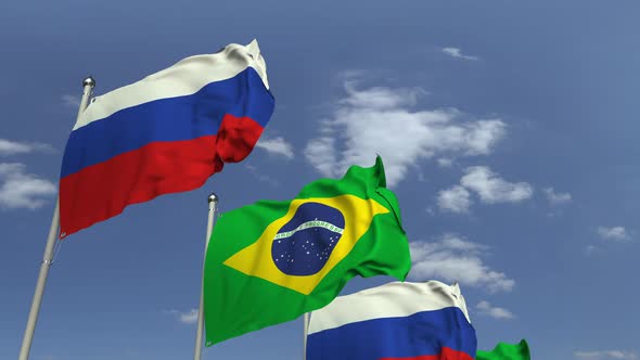 Waving Flags of Brazil and Russia