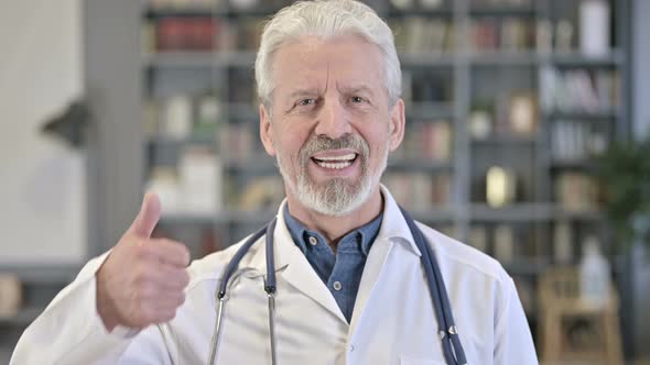 Senior Old Doctor Showing Thumbs Up