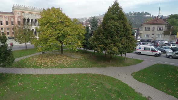 Aerial of a park near the City Hall