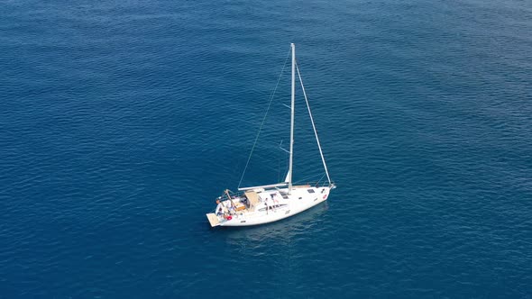 Aerial View of a Sailboat in Adriatic Sea Near Croatia at Summer Day