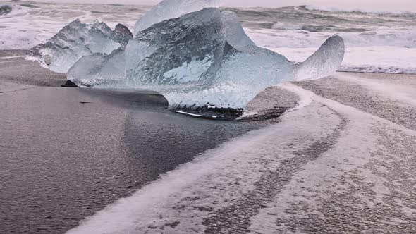Ice Formations on Diamond Beach Near Glacier Lagoon of Iceland
