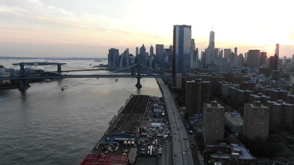 Flying Above Manhattan Buildings New York City