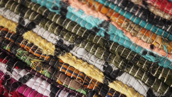 Traditional Colorful Arabic Persian Textile and Oriental Rug Close Up Panning Shot