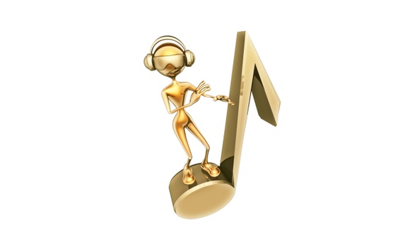 Gold Man 3D Character - Dance on Musical Note