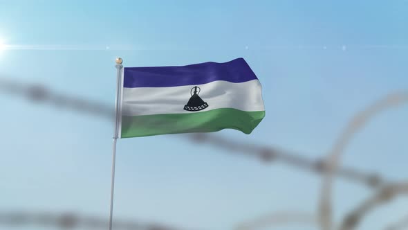 Lesotho Flag Behind Border