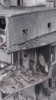 Vertical Video of a House Destroyed By the War in Ukraine