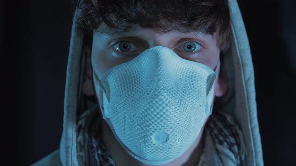 Corona virus prevention young man profile wearing mask 4K