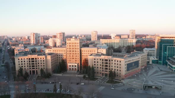 Building of Karazin University During the Autumn Evening, Kharkov, Ukraine - Drone Orbiting Shot