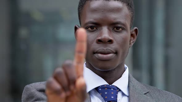 African black manager making No with his finger. refusal,negativity- slow motion