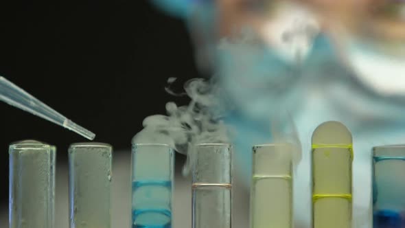 Researcher Mixing Substances, Observing Boiling Reaction, Cosmetic Production