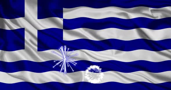 fireworks on Greece waving flag