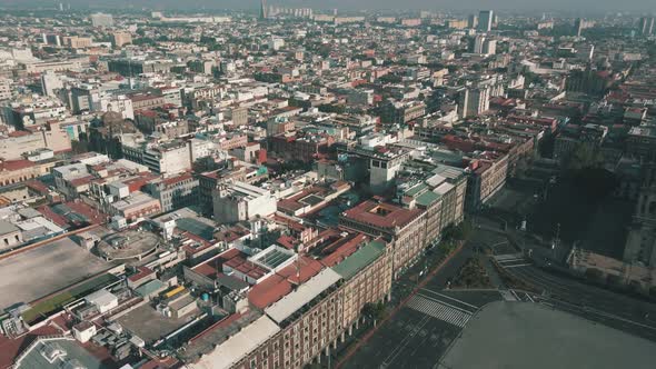 Rotational view of Mexico city main plaza Zocalo with drone