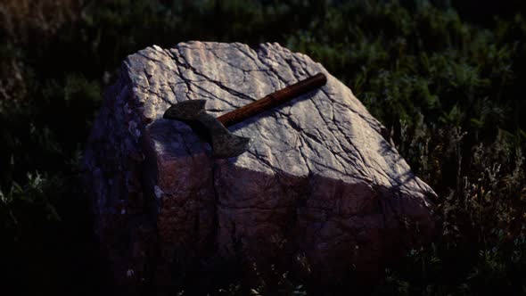 War Ax for Viking on the Rock at Sunset