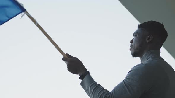 Young Attractive Black Man Wavin European Union Flag