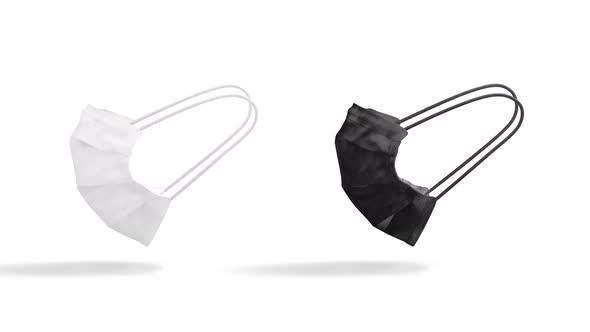 Blank black and white medical mask mockup, looped rotation