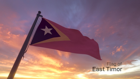 East Timor Flag on a Flagpole V3