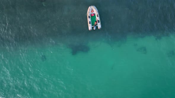 boat sails to the port aerial view 4 K Turkey Alanya