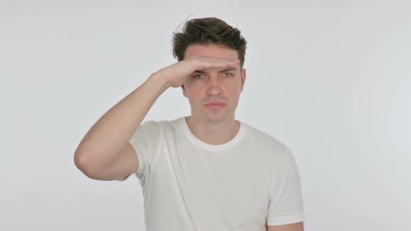 Young Man Searching Opportunity on White Background