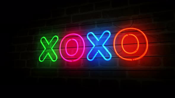 XOXO symbol neon on brick wall 3d