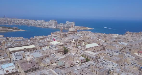 Aerial Panorama View of Ancient Capital City of Valletta in Malta