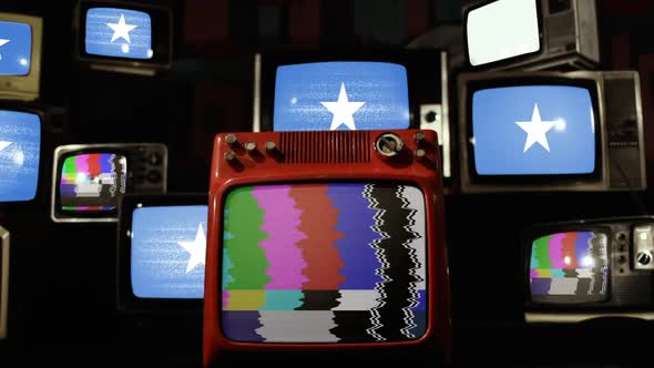 Flag of Somalia on Stack of Vintage TV Set.