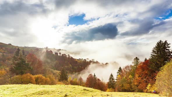 Wonderful Autumn Landscape with Beautiful Blue Sky and Majestic Clouds Forest Sunset Beautiful Fall