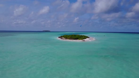 Drone aerial abstract of bay beach voyage by sea with sand background