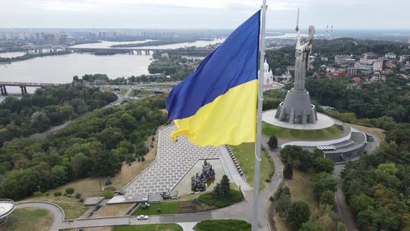 Kyiv - National Flag of Ukraine By Day. Aerial View. Kiev