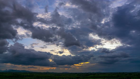 View of Colorful dramatic sky sunset or sunrise with Moving clouds background