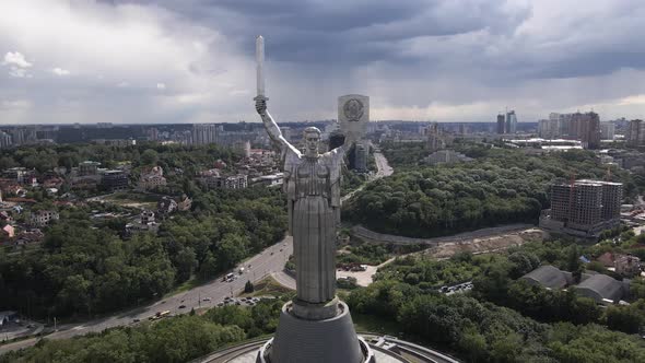 Aerial View of the Motherland Monument. Slow Motion