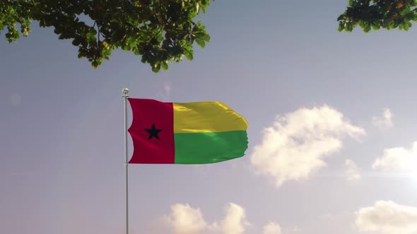 Guinea Biisau Flag With  Modern City 