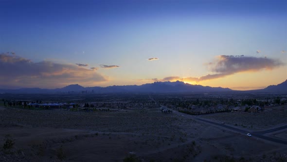 Timelapse lens flare of Las Vegas at sundown.