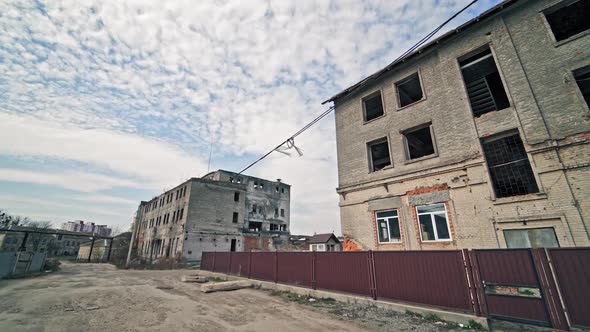 Abandoned industrial building. Ruins of an old factory.