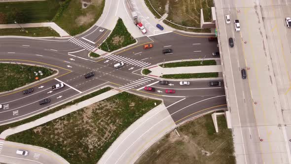 Diverging Diamond Interchange - Vehicles Driving Along Double Crossover Diamond Interchange At Michi