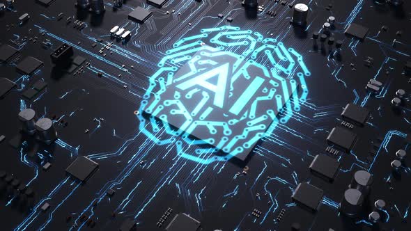 Central processor on a printed circuit board. sign on the brain chip alt